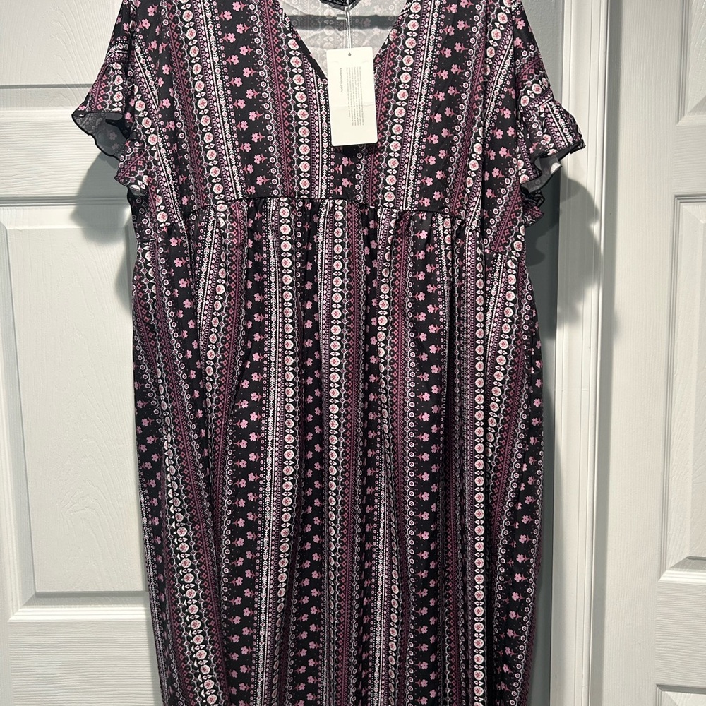 BloomChic Purple Patterned Midi Dress